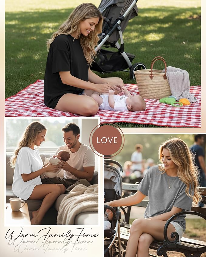 3 Pack Women's Oversize Nursing Breastfeeding Shirts Hidden Zipper Short Sleeve Loose Fit Maternity Tops