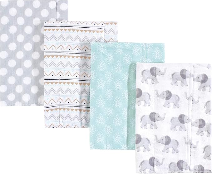Hudson Baby Cotton Poly Flannel Burp Cloths Multipack, Gray Elephant 8-Pack, One Size