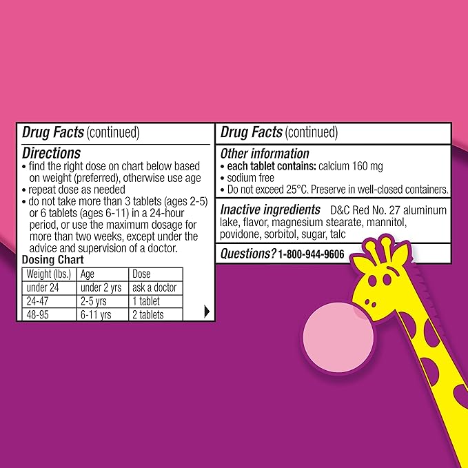 Pepto Kids Bubblegum Antacid Tablets Chewable, Upset Stomach Relief for Kids, Heartburn Relief, Acid Indigestion and Sour Stomach Relief, 72 Chewable Tablets (3x24 ct)