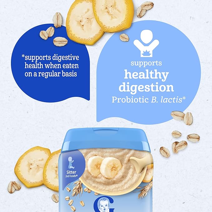 Gerber Stage 2 Baby Food, Oatmeal Banana Cereal, Probiotics Support Healthy Digestion, Baby Oatmeal Cereal, 6-Pack