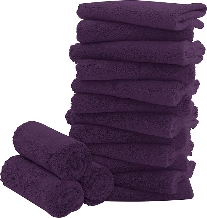 16 Pack Baby Washcloths - Luxury Coral Fleece - Extra Absorbent and Soft Wash Clothes for Newborns, Infants and Toddlers - Suitable for Sensitive Skin and New Born - Baby Shower - Plum, 10x10 Inch