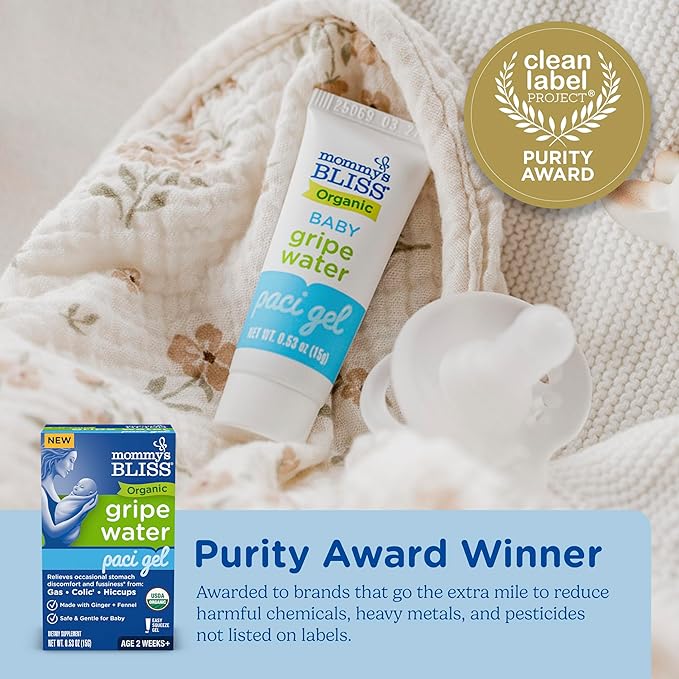 Mommy's Bliss Organic Gripe Water Pacifier Gel for Newborns, Infant Gas, Colic & Fussiness*, Age 2 Weeks +, 0.53 Oz (45 Servings)