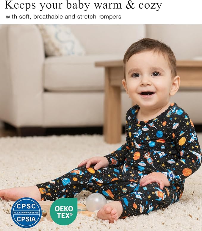 Baby Boy and Girl Romper Long Sleeve Jumpsuit One-Piece Footless Pajamas, Viscose Made from Bamboo