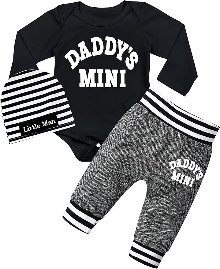 Fommy Newborn Baby Boy Clothes New to The Crew Letter Print Romper+ Pants+Hat 3PCS Outfit