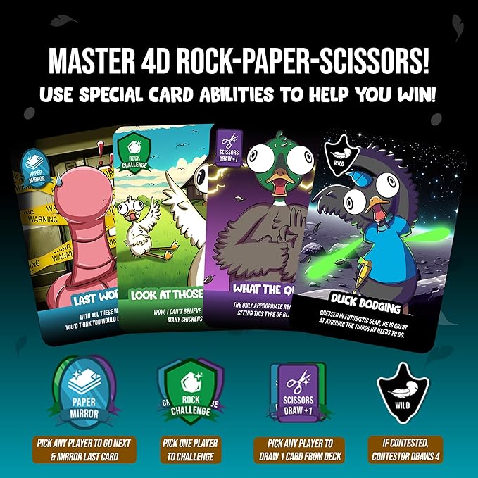 Chicken Challengers Quack Heads Card Game The 4D Rock Paper Scissors Bluffing Party Game | Competitive and Fun for Adults & Teens, 2-6 Players, Ages 13+, Perfect for Party and Family Game Nights