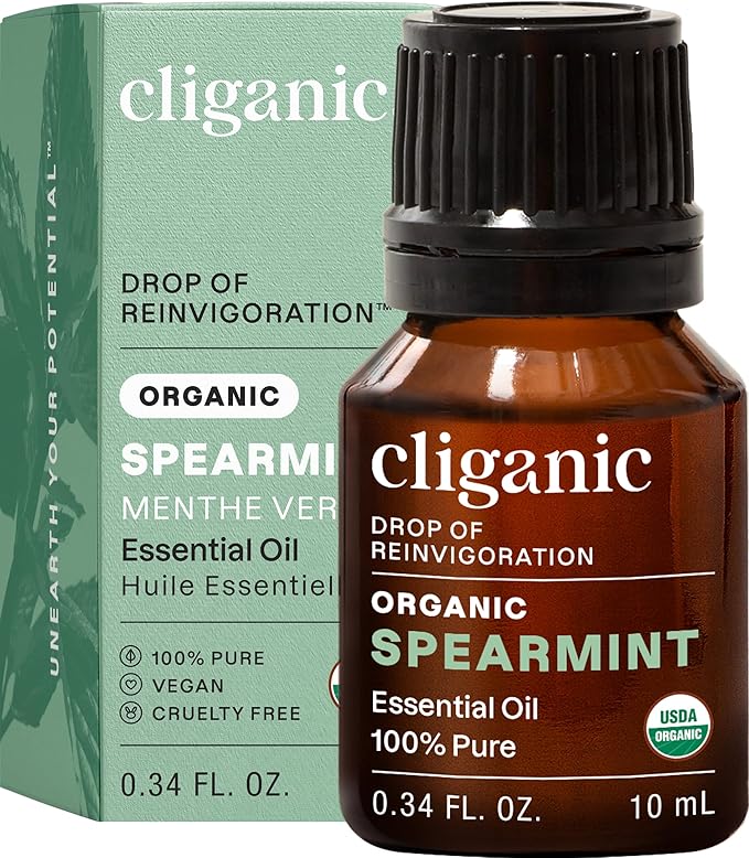 Cliganic USDA Organic Spearmint Essential Oil, 100% Pure Natural Undiluted, for Aromatherapy (10ml) | Non-GMO Verified (Packaging May Vary)