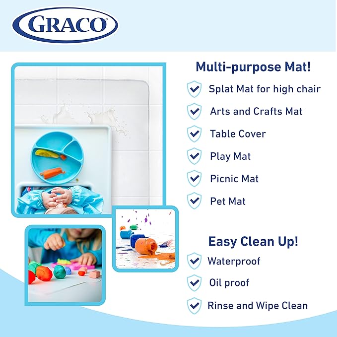 Graco Under High Chair Mat - Waterproof & Washable Plastic Food/Spill Catcher - 50" Eating, Painting & Art Floor Cover, Clear (Pack of 1)