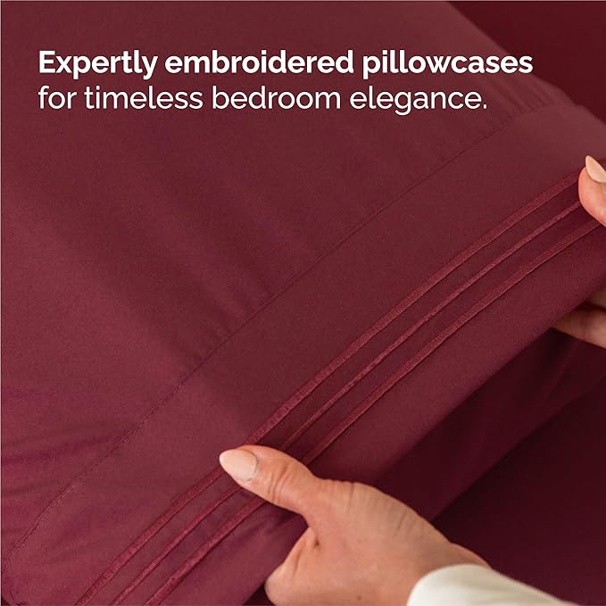 Split King Size 5 Piece Sheet Set - Comfy Breathable & Cooling Bed Sheets Set - Hotel Luxury Bedding for Women, Men, Kids, Teens, Boys & Girls - Deep Pockets, Soft, Wrinkle Free - Oeko-Tex - Burgundy