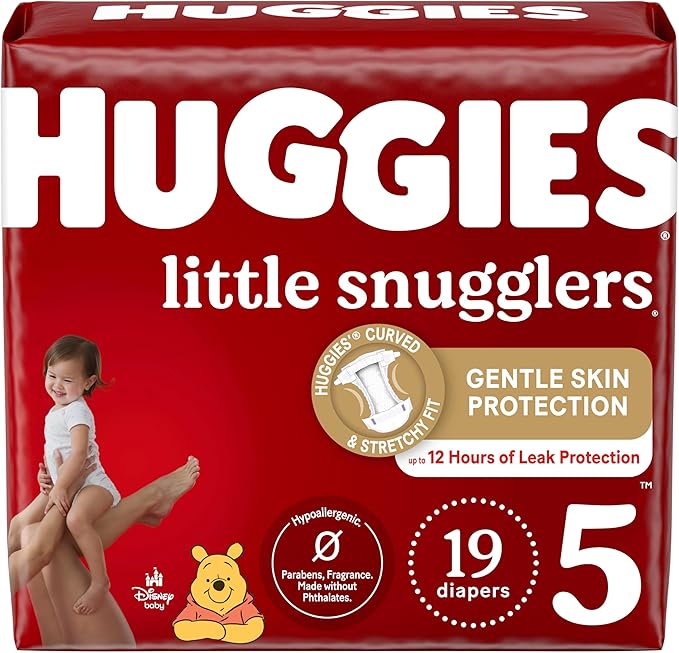 Huggies Size 5 Diapers, Little Snugglers Baby Diapers, Size 5 (27+ lbs), 19 Count, Packaging May Vary