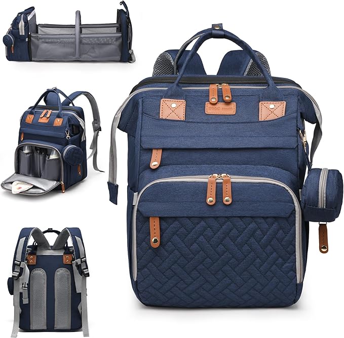 Baby Diaper Bags with Changing Station, Large Capacity Diaper Bag Backpack for Moms Dads with USB Charging Port,Travel Baby Bag with Pacifier Case & Stroller Straps(Up-Blue)