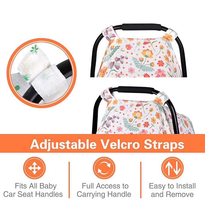 Metplus Muslin Carseat Cover for Babies,Breathable Infant Carseat Cover Lightweight Baby Carrier Cover for Girls Boys, Fit Spring Summer/Hot Days/Warm Weather