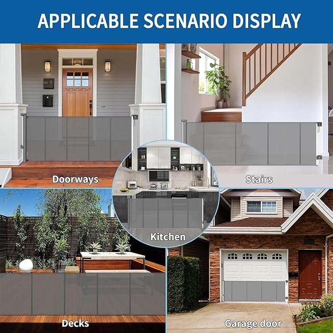 Huafly 158 Inch Retractable Baby Gates, Extra Wide Baby Gates for Large Openings, Child Gates, Safety Gates, Extra Long Dog Gates on Doorways, Stairs, Outdoor, Indoor (Gray, 158 Inch)