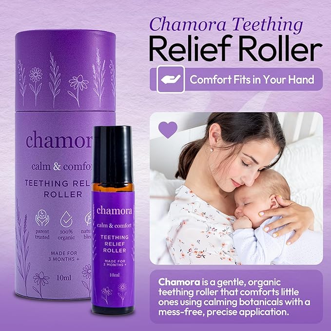 Organic Baby Teething Relief Roller for Babies 3 Months+ | Natural Gum Soothing Oil with Chamomile, Lavender, Frankincense & Jojoba | Teething Pain Relief