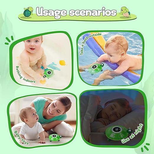 Baby Bathtub Thermometer with LED Display Screen+Floating Turtle toy-2-in-1color Coded Alarm (Cold/Comfortable/hot) Bath Temperature Monitor, Adorable Floating Toys for Infants, Essential for Babies