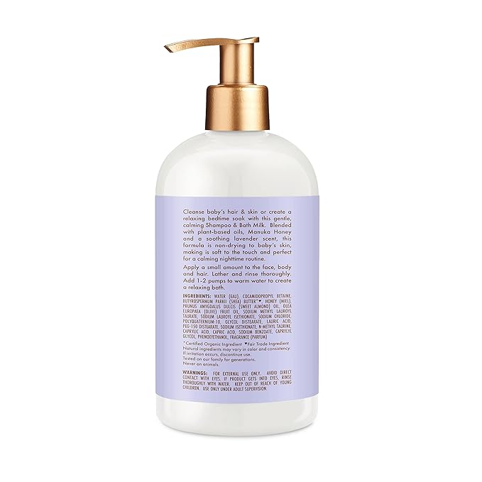 SheaMoisture Baby Shampoo & Bath Milk Manuka Honey & Lavender for Delicate Hair and Skin Nighttime Skin and Hair Care Regimen 13 oz