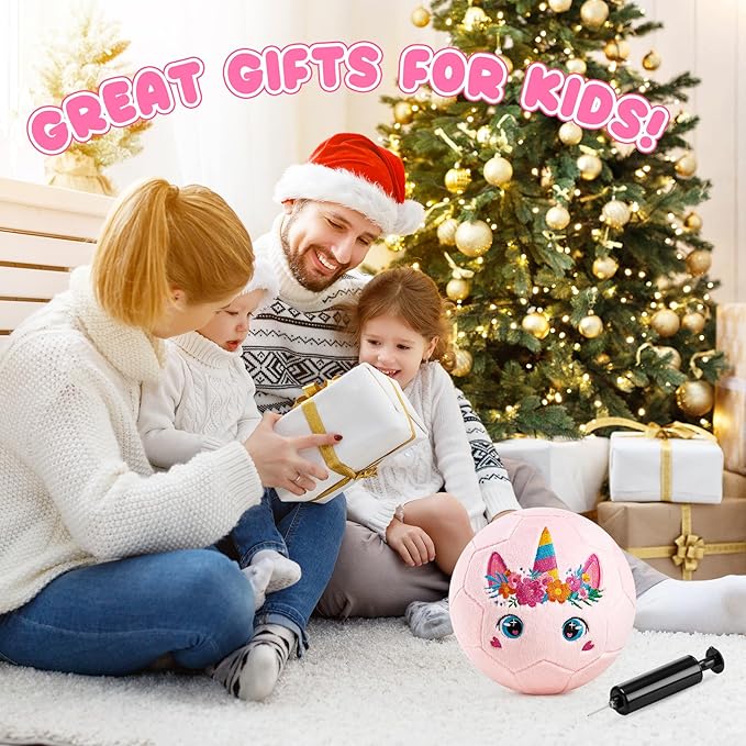 ZOOJOY Soft Balls for Toddlers 1-3, Silent Indoor Soccer Ball Size 3, Plush Inflatable House Ball for Kids 3-5, Kickball Toys First Birthday Gifts for Baby Boys Girls, Pink Unicorn, Pump Include