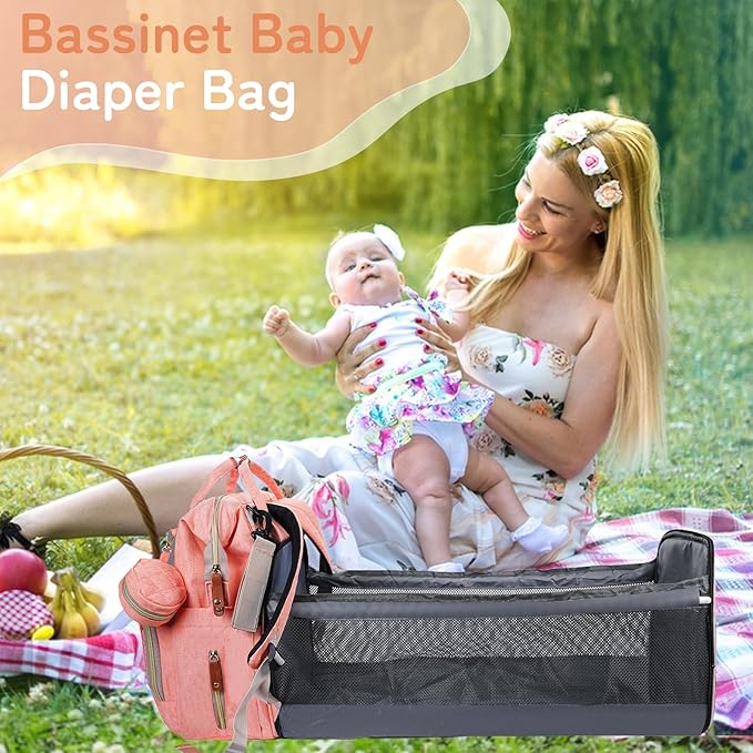 Diaper Bag Backpack with Changing Station Portable 3 in 1 Multifunction Backpack Travel mommy bag Stroller Pink