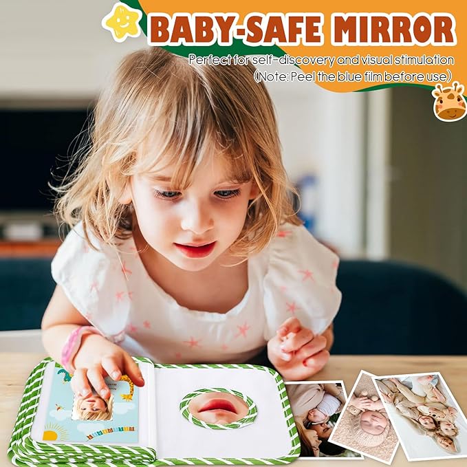 Lanpn Baby Photo Album Holds 17 4x6 Pictures, My First Soft Cloth Family Photo Book with Name Card Name Tag Stickers, Fabric Kid Memory Keepsake Gift for Baby Shower Newborn Toddler Boy Girl (Animal)