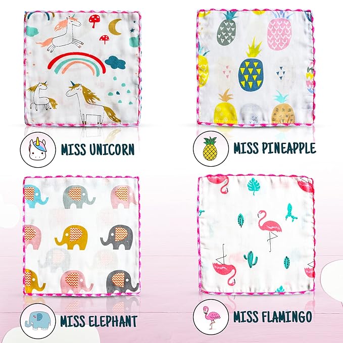 Omilion Muslin Baby Washcloths Set(12-Pack), Natural Cotton Infant Bath Towel, Soft Toddler Face Towel Gift Registry Newborn Baby Shower, 9x9 Inches, Tropical Rainforest (Square)
