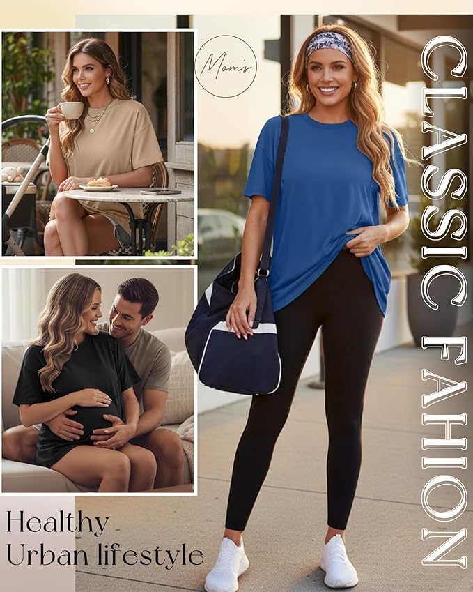 3 Pack Women's Oversize Nursing Breastfeeding Shirts Hidden Zipper Short Sleeve Loose Fit Maternity Tops