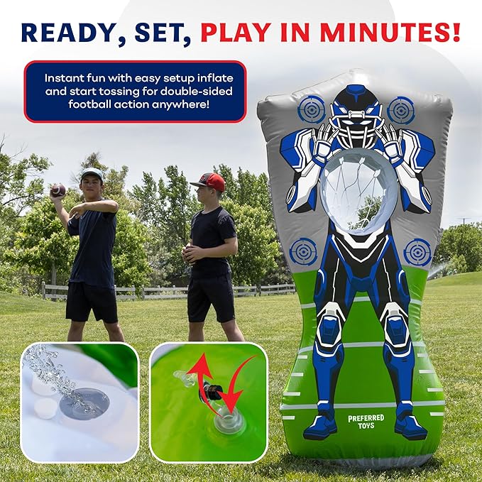 Inflatable Football Target – Double-Sided Toss Training Game with Mini Footballs – Super Bowl Party Game for Kids and Adults – Indoor & Outdoor Backyard Fun – 65 Inch