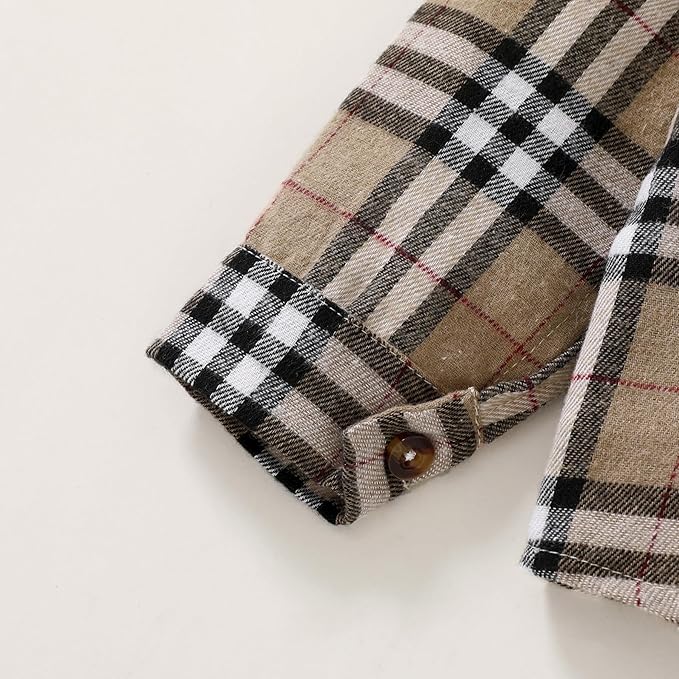 YOUNGER STAR Toddler Kids Boys Girls Flannel Hooded Plaid Shirt Button Baby Red Clothes