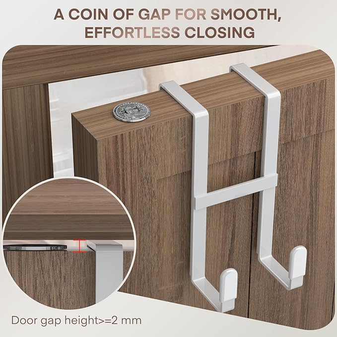 FYY 2 Packs Over The Door Hooks, Dual-Sided Door Hanger Hook, Heavy Duty No Drill Wall Hooks for Hanging Coats, Towels, Bags, Kitchen Closet Fits Most Doors Up to 1-7/8" Thickness (White)