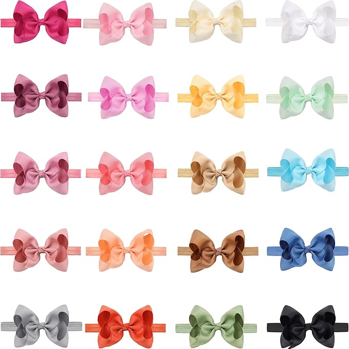 CÉLLOT Baby Girls Headbands Grosgrain Ribbon 4.5" Hair Bows Headband Big Bow Hair Bands for Toddler Pack of 20