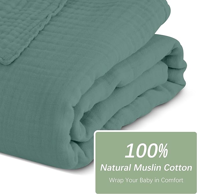 SWEET DOLPHIN Muslin Baby Bath Towels Blanket - 2 Pack 100% Cotton Towel for Babies, Infants, Toddlers - 40x40Inch - Highly Absorbent, Deep Emerald