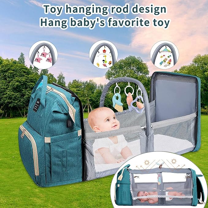 Baby Diaper Bags with Changing Station,900D Oxford Waterproof Diaper Bag Backpack for Moms Dads with USB Charging Port,Large Capacity Baby Essentials(Ungrade-Green)