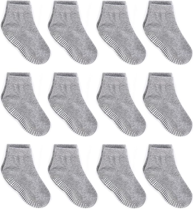 ZAPLES Baby Non Slip Grip Ankle Socks with Anti Skid Grippers Boys Girls Low Cut for Infants Toddlers Kids