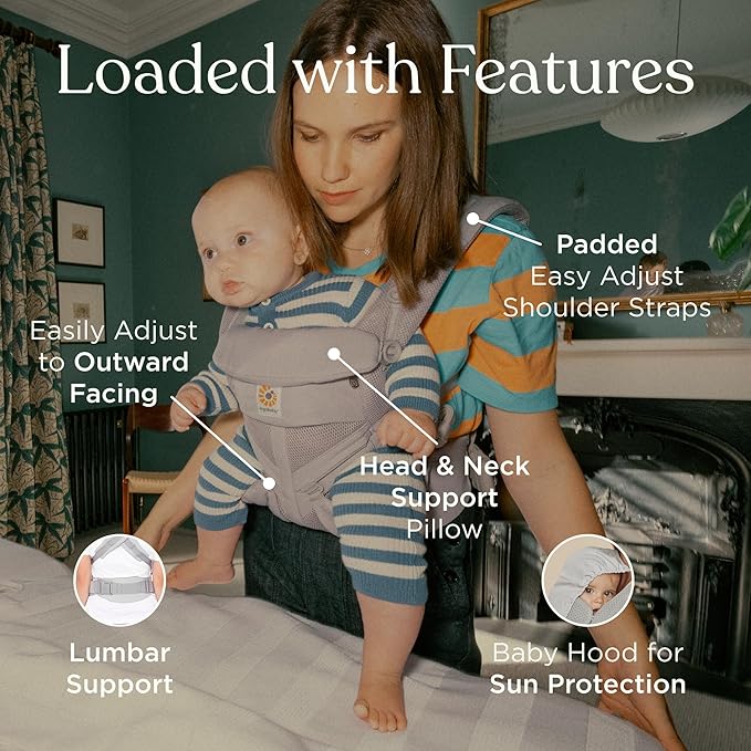 Ergobaby Omni Classic Baby Carrier Newborn to Toddler - Breathable Baby Carriers for Summer - All-Position Carrier with Lumbar Support (7-45 Pounds), Cotton, Pure Black