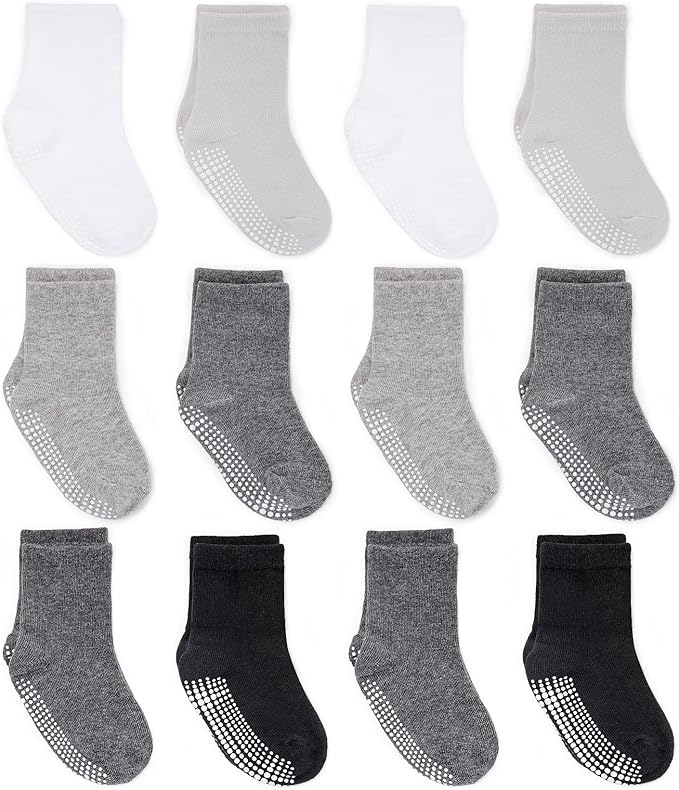ZAPLES Baby Non Slip Grip Crew Socks with Anti Skid Soles for Infants Toddlers Kids Boys Girls