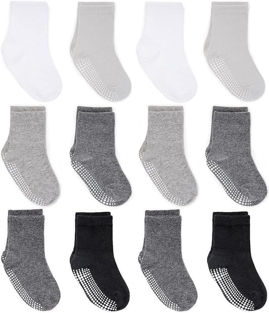 ZAPLES Baby Non Slip Grip Crew Socks with Anti Skid Soles for Infants Toddlers Kids Boys Girls