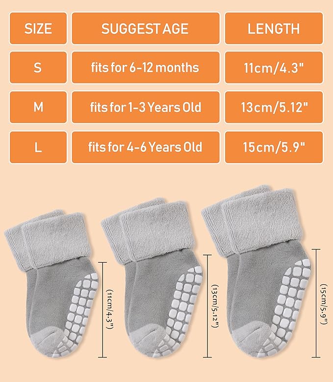 LANLEO Baby Girls Boys Non Slip Socks with Grips Toddler Kids Unisex Warm Thick Cotton Ankle Crew Socks with Grippers