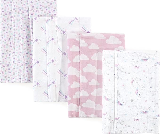 Hudson Baby Cotton Poly Flannel Burp Cloths Multipack, Magical Unicorn 8-Pack, One Size