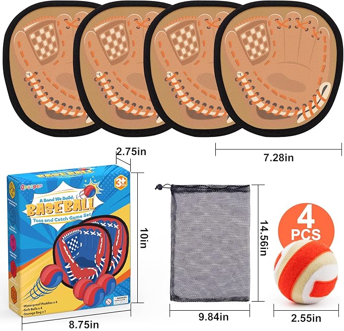 Toss and Catch Ball Set Kids Toddler Baseball Glove, Valentines Day Gifts Yard Outdoor Outside Games for Kids Family, Beach Pool Toys for 3 4 5 6 7 8-12 Year Old Boys Girls Birthday Gifts