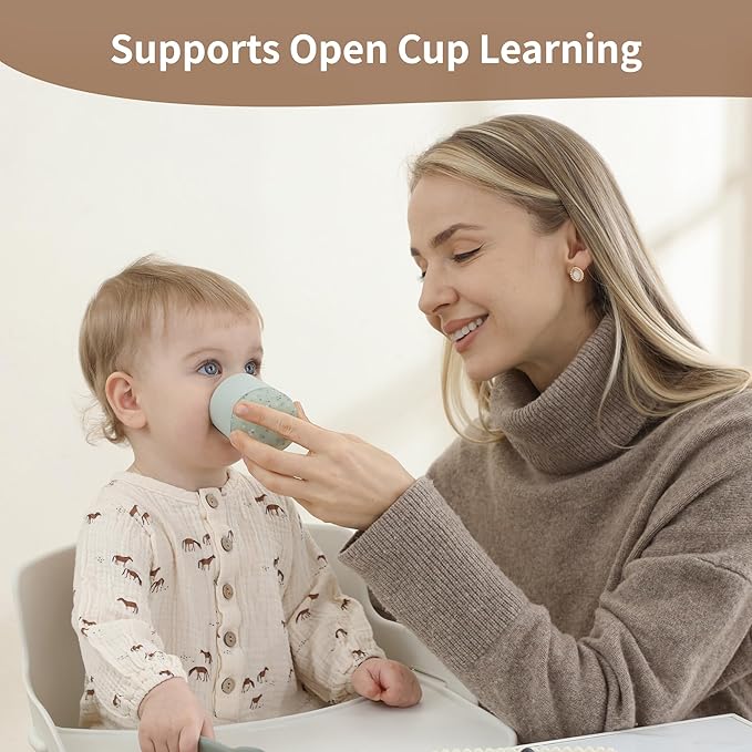 Moonkie Baby Training Cup & Sippy Cup Set | 4 Months+ | Baby-Led Weaning Essential | Gift for Infants (Mint Cup Set, 2 Pack)