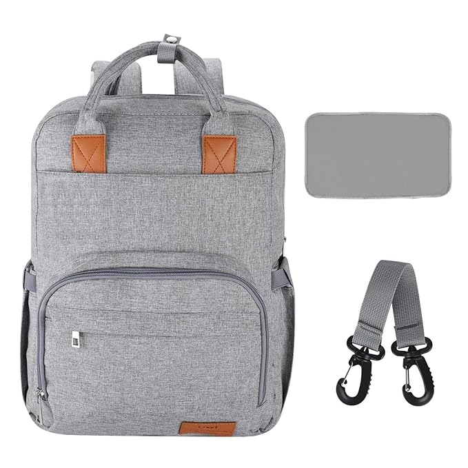 Land Diaper Bag Backpack Large Capacity Waterproof Baby Travel Bag for Dad Mom Light Grey
