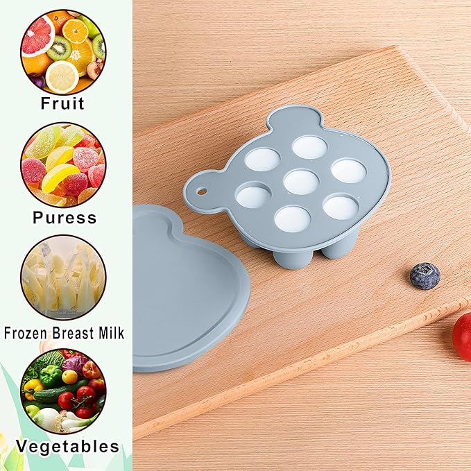 Baby Fruit Feeder & Breastmilk Popsicle Molds – 3-Pack Set with Freezer Tray, Teether, Silicone Pacifier, and 3 Extra Mesh Sizes (Sky Blue)