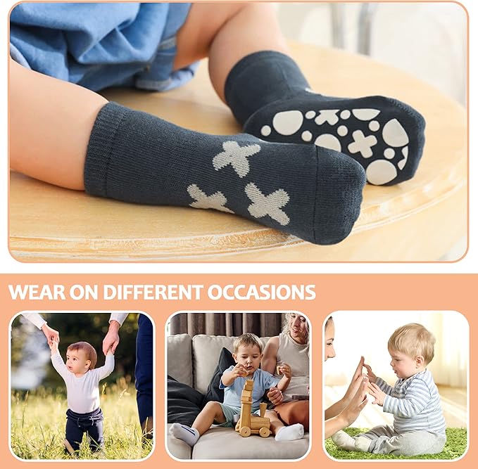 TRUEHAN 5 Pairs Toddler Non Slip Socks with Grips Baby Socks for Kids Girls Boys