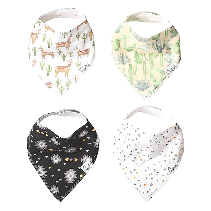 Copper Pearl 4 Pack Soft Cotton Baby Bibs for Drooling and Teething, Absorbent Drool Bibs for Baby Girl and Boy, Adjustable to Fit Newborns to Toddlers, Tons of Styles (Cusco)