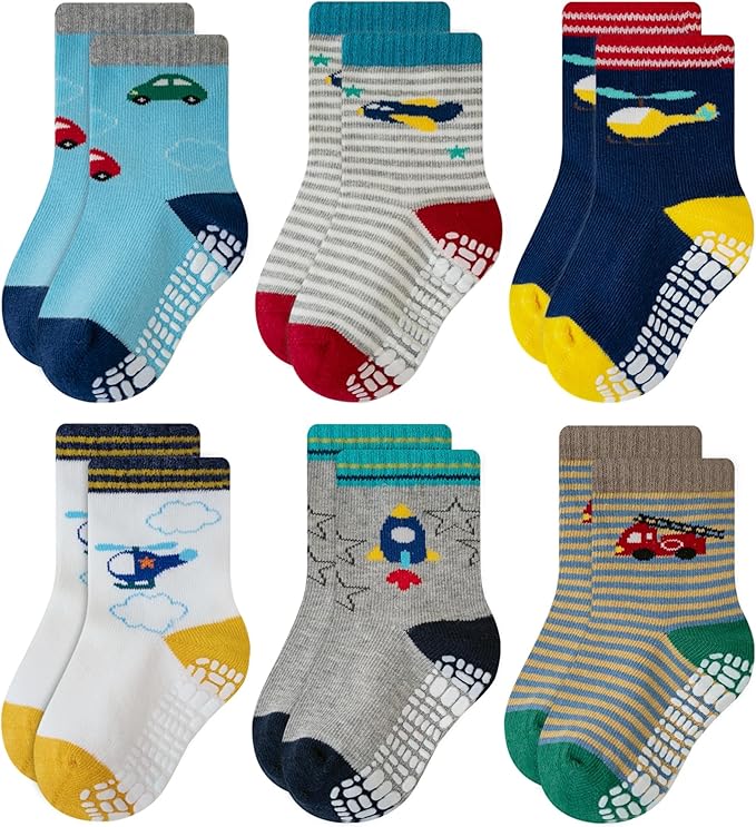RATIVE Non Skid Anti Slip Crew Socks With Grips for Baby Infant Toddlers Kids Boys