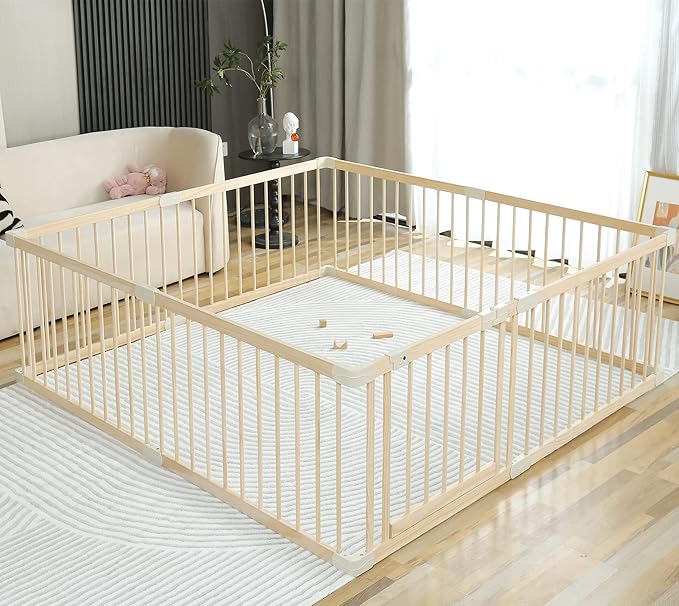 Baby Playpen Play Fence Gate Play Pen Wood Large,Playpens for Babies and Toddlers Kids Indoor,Baby Play Yards Gym