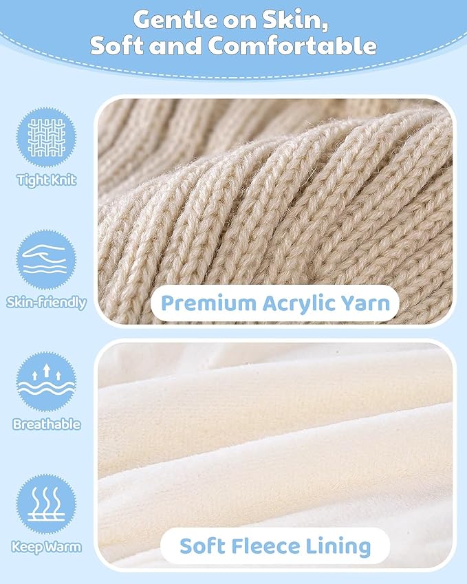 Alepo 3 Pack Baby Beanie Hats with Earflaps, 2 Size Baby Winter Hat for Toddler Kids, Fleece Lined Knit Hat for Girls Boys