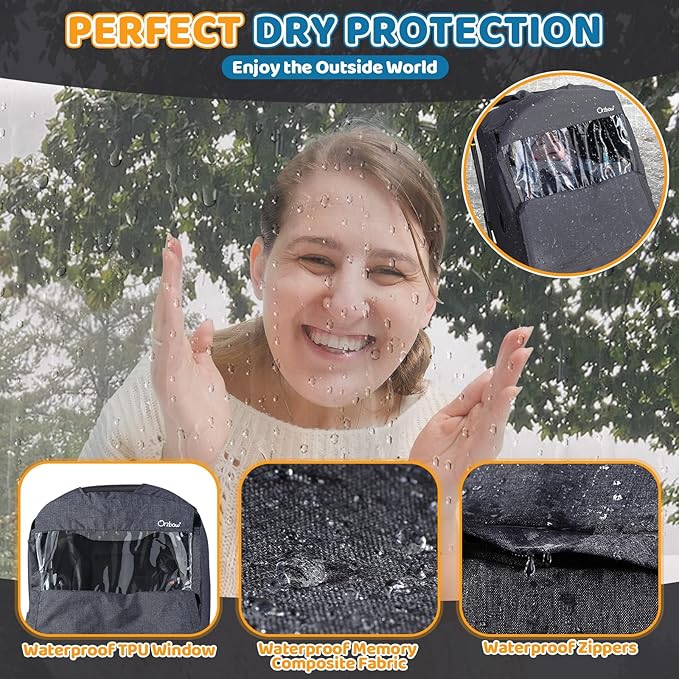 Winter Baby Carseat Cover with Clear Peep Window, Universal Car Seat Rain Cover with Zipper Door and Side Ventilation, All-Round Snow, Wind & Rain Canopy Waterproof Cover, Machine Washable, Grey