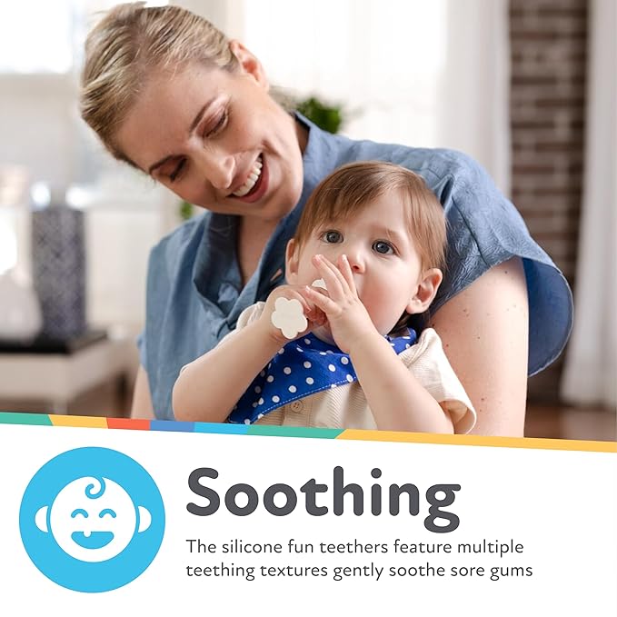 Nuby Silicone Fun Teethers - (2-Pack) Baby Teething Toy - Bunny and Tuba Shapes - 3+ Months - Blue and Green