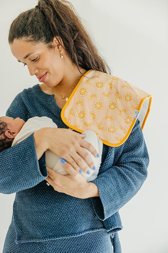 Copper Pearl Premium Baby Burp Cloths - 3-Pack Large Cotton Burp Cloths, Extra Soft Spit Up Rags with 3 Absorbent Layers, Perfect for Baby Boy and Baby Girl Gifts (21" x 10" Size, Clementine Set)