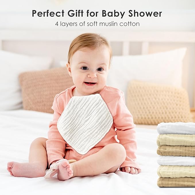 Sunny zzzZZ Baby Muslin Washcloths -100% Cotton Muslin Soft Baby Bath Wash Cloths and Absorbent Burp Cloths for Newborns Kids Girls and Boys -12 Pack, 12x12 Inches - White+Ivory+Brown
