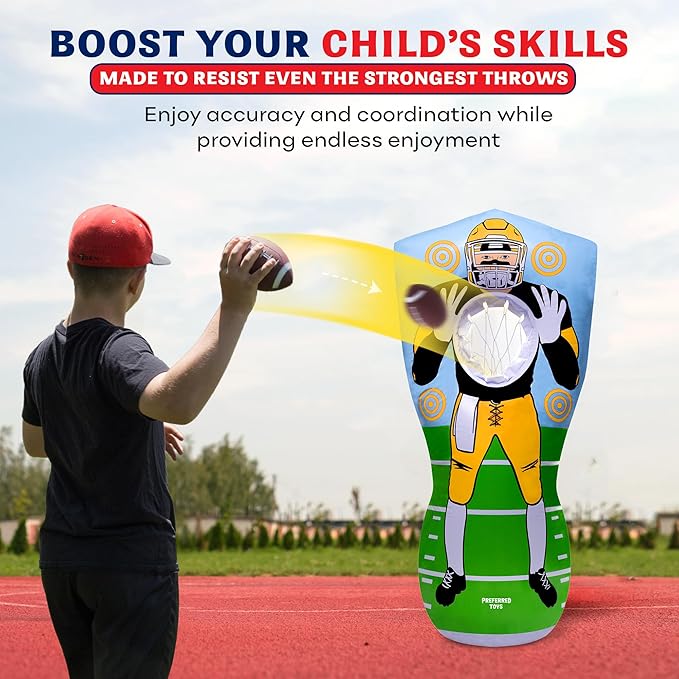 Inflatable Football Target – Double-Sided Toss Training Game with Mini Footballs – Super Bowl Party Game for Kids and Adults – Indoor & Outdoor Backyard Fun – 65 Inch